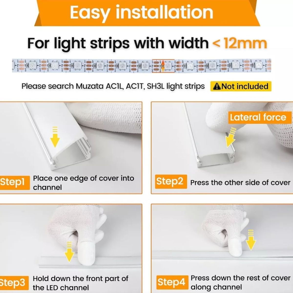 ATURE - 6m Perfil Aluminio Riel Con Difusor Tira Led Para Cinta Led