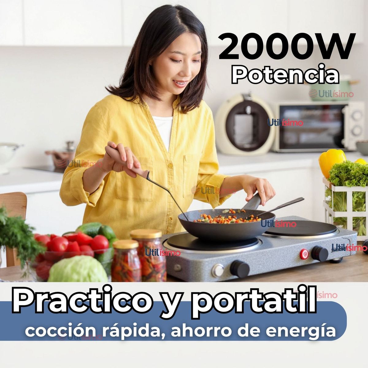LINE - Cocina Eléctrica 2 Platos 2000W de Potencia Cocinilla Portátil