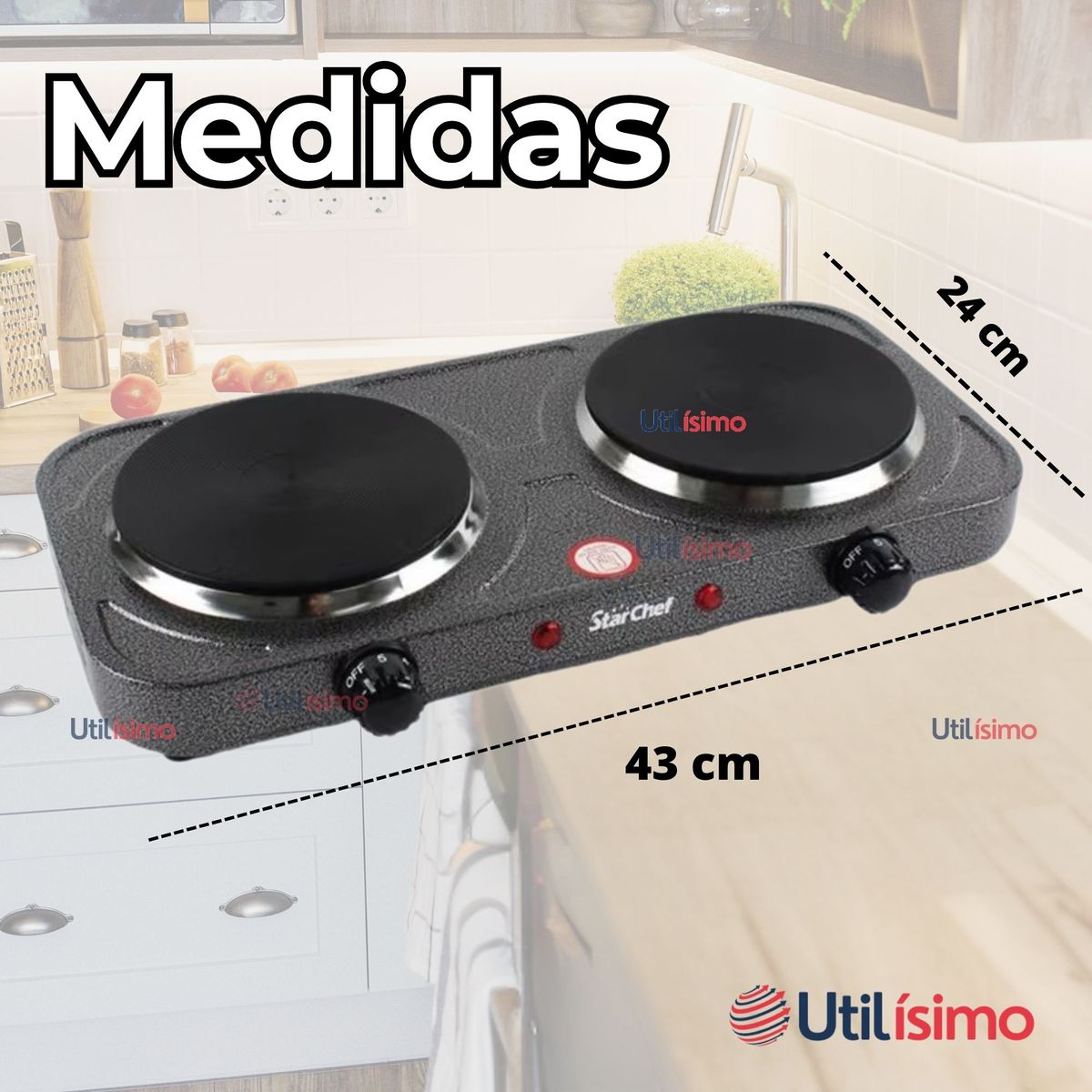 LINE - Cocina Eléctrica 2 Platos 2000W de Potencia Cocinilla Portátil