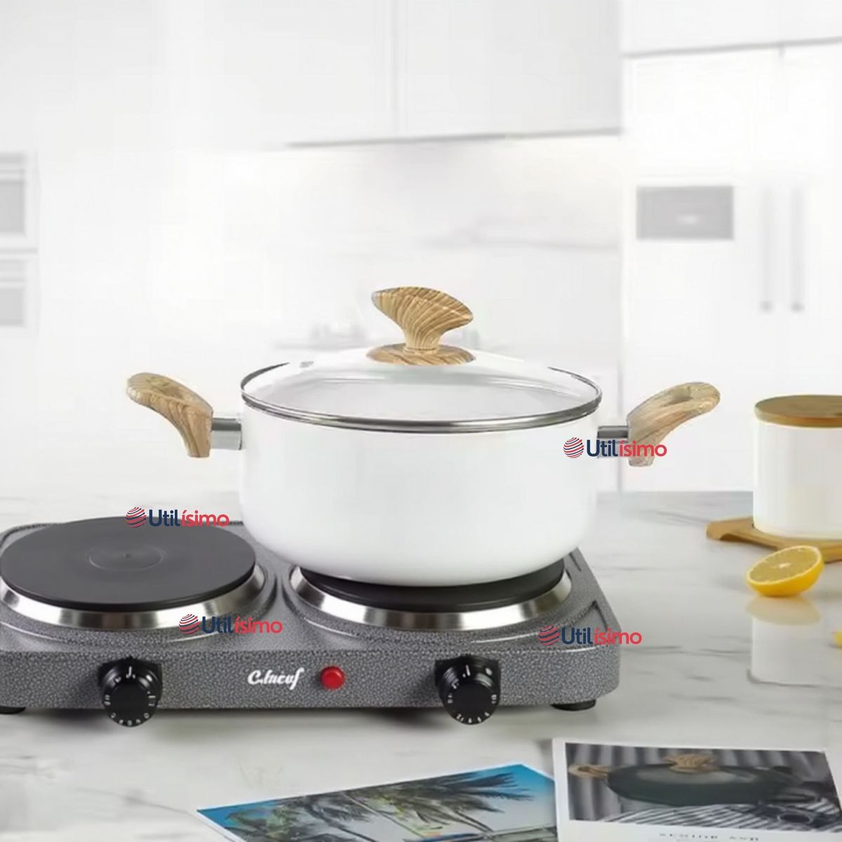 LINE - Cocina Eléctrica 2 Platos 2000W de Potencia Cocinilla Portátil