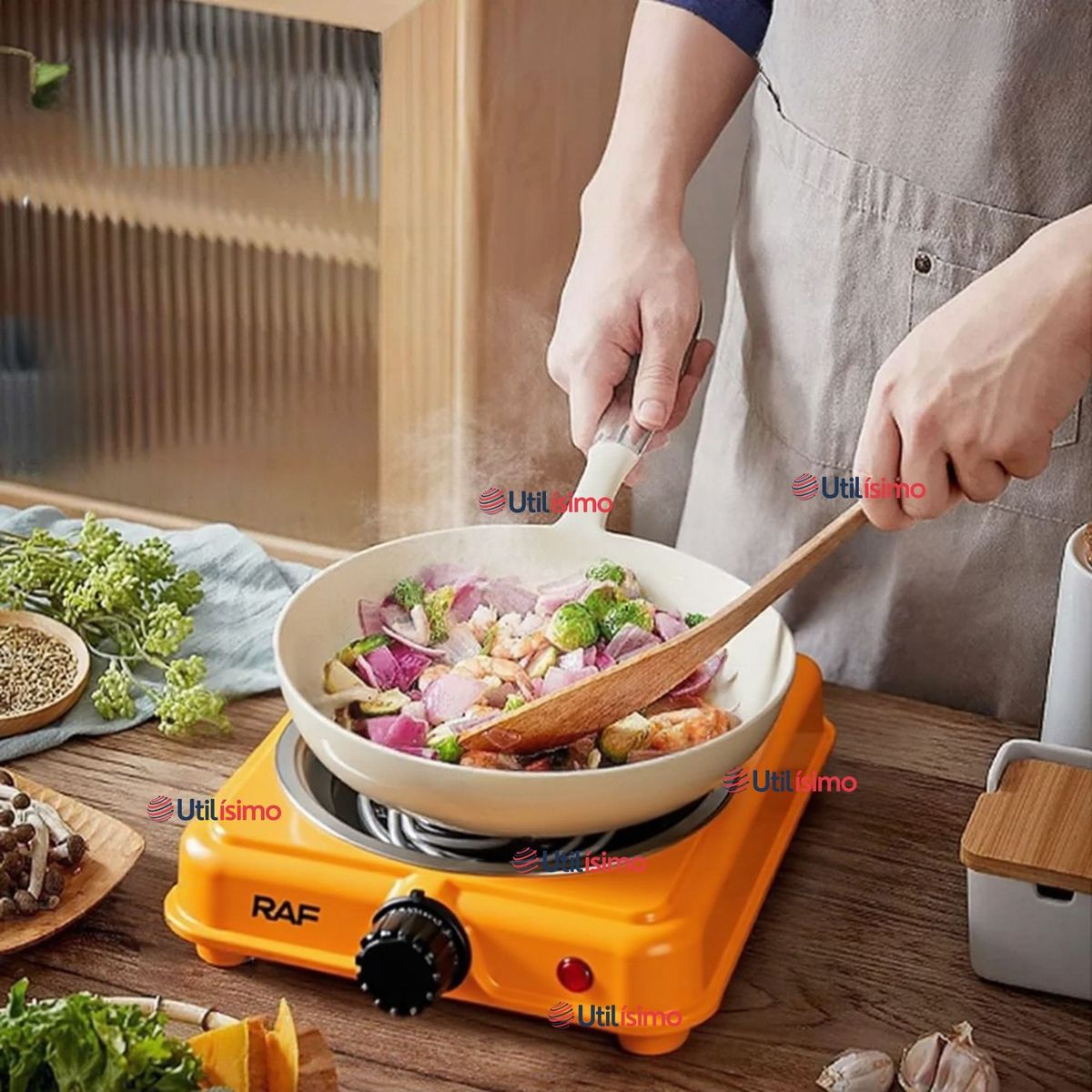 RAF - Cocina Eléctrica Portátil 1 Plato 1000W de Potencia Cocinilla Naranja