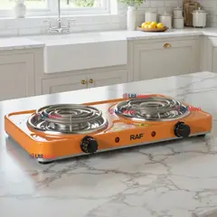 RAF - Cocina Eléctrica 2 Platos 2000W Cocinilla Portátil Naranja