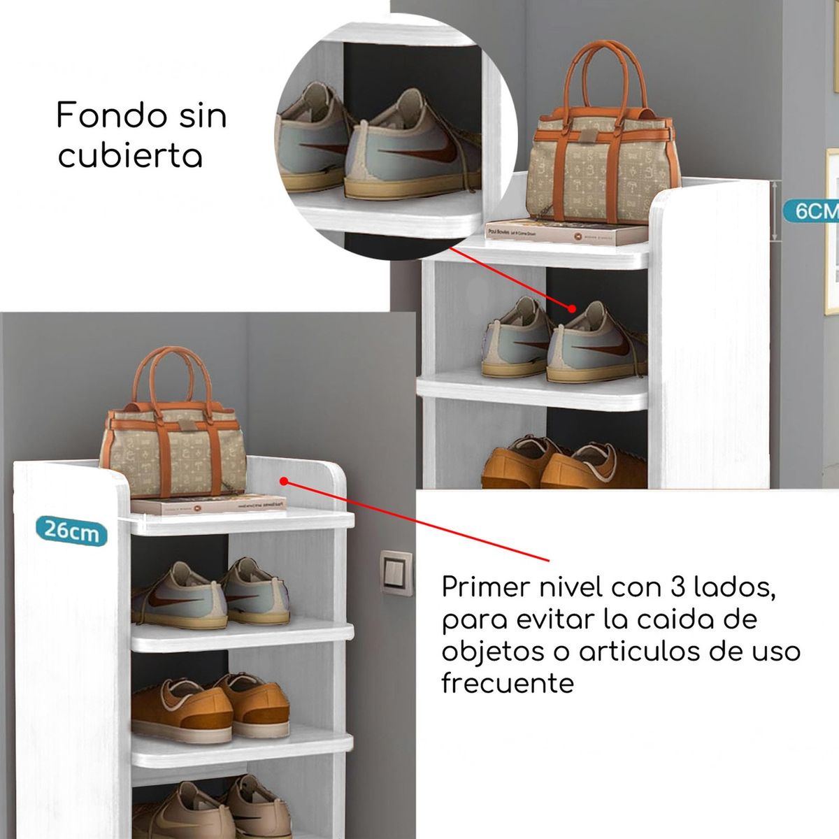 GENERICO - Zapatero Estante 8 Niveles Blanco MDF Almacenamiento Compacto