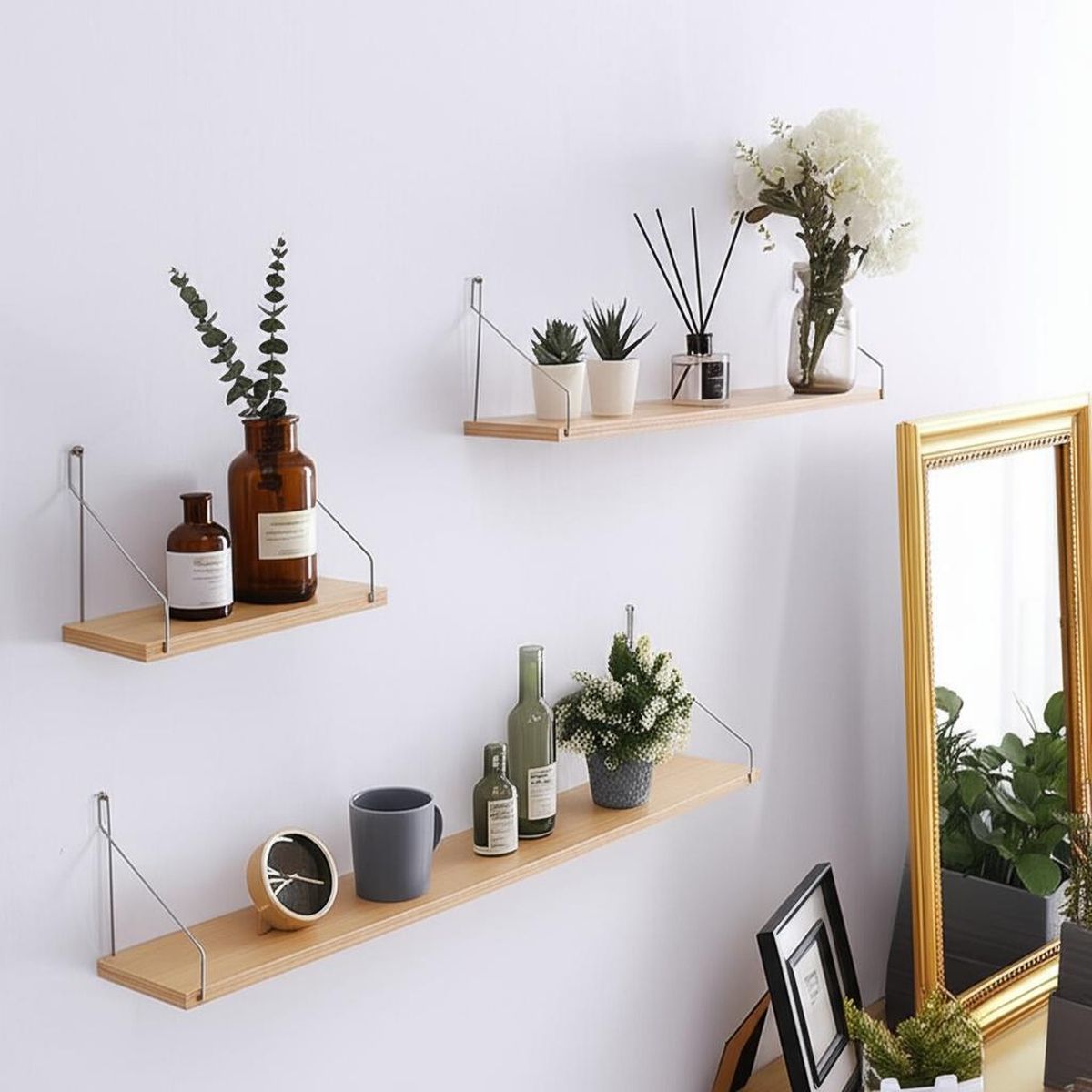 GENERICO - Estantes Flotantes Madera Natural 4 Piezas para Hogar