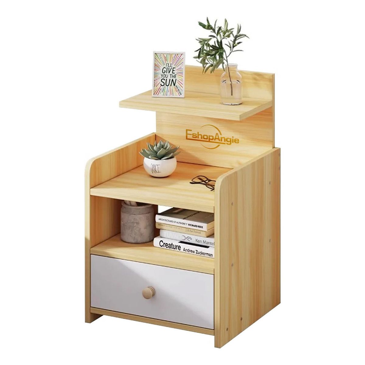 GENERICO - Velador Mesa Noche 3 Niveles Cajón Almacenamiento 33x26x60 cm