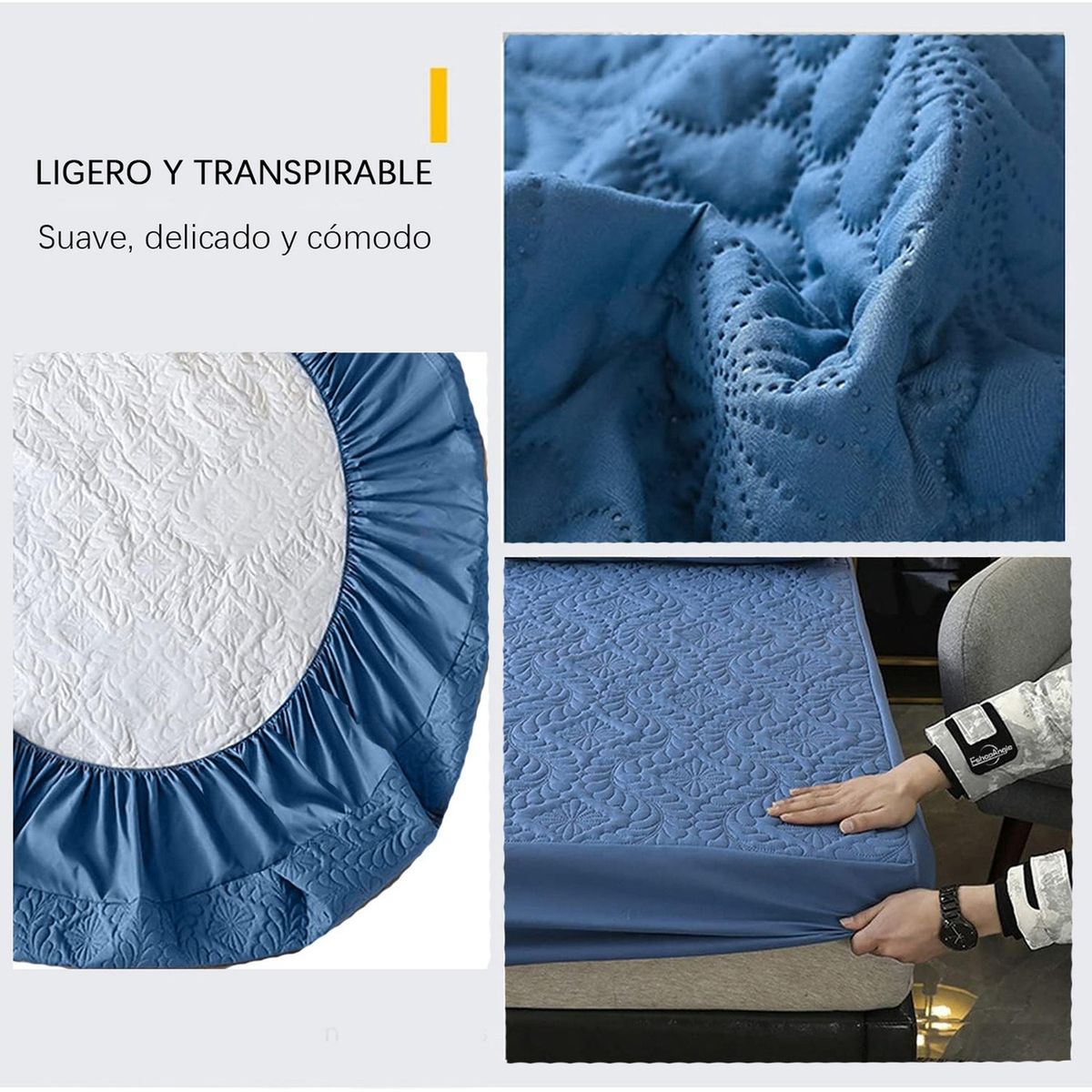 GENERICO - Cubre Colchón Impermeable 2 Plazas Hipoalergénico Azul