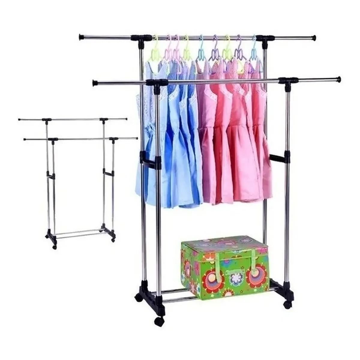 GENERICO - Perchero metálico doble barra para ropa fácil transporte