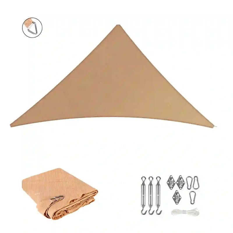 GENERICO - Toldo vela sombra triangular 5x5x5mt Beige 180gr kit anclaje