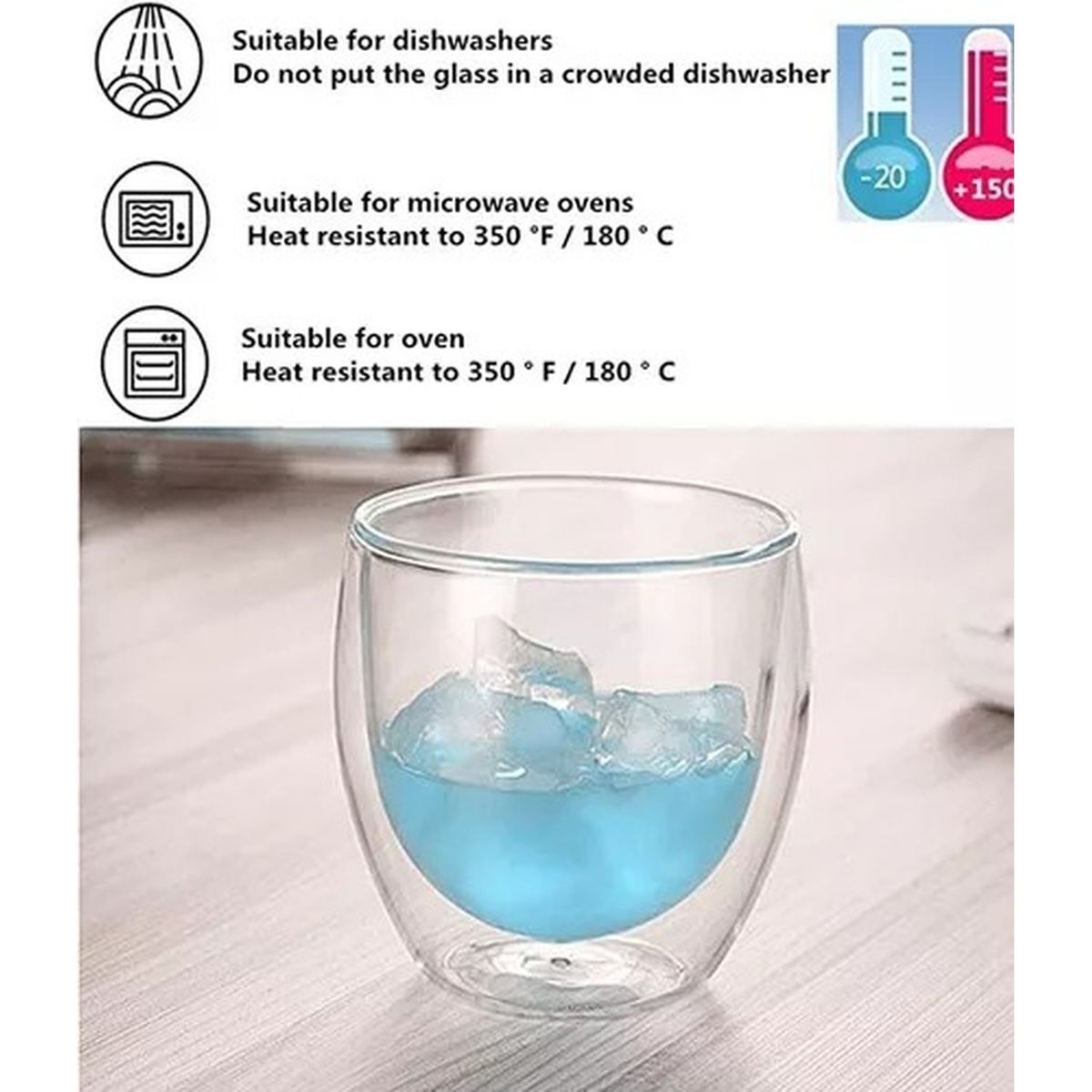 GENERICO - Set 8 Tazas Espresso Doble Pared Vidrio Borosilicato 250ml