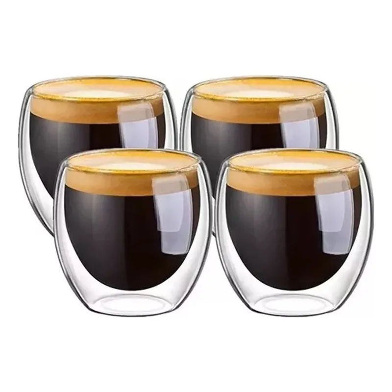 GENERICO - 4 Tazas Espresso Doble Pared Vidrio 250ml Transparente