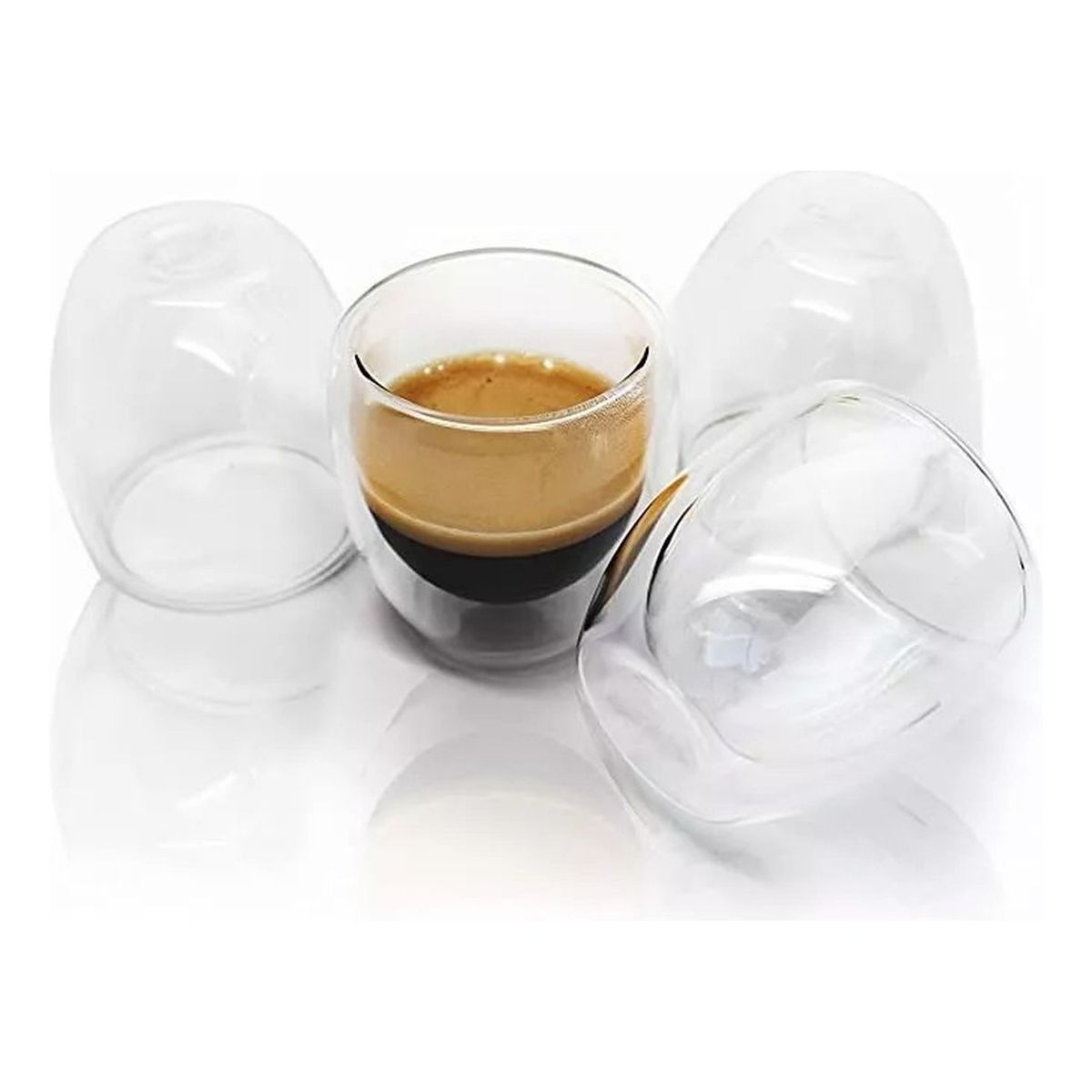GENERICO - 4 Tazas Espresso Doble Pared Vidrio 250ml Transparente
