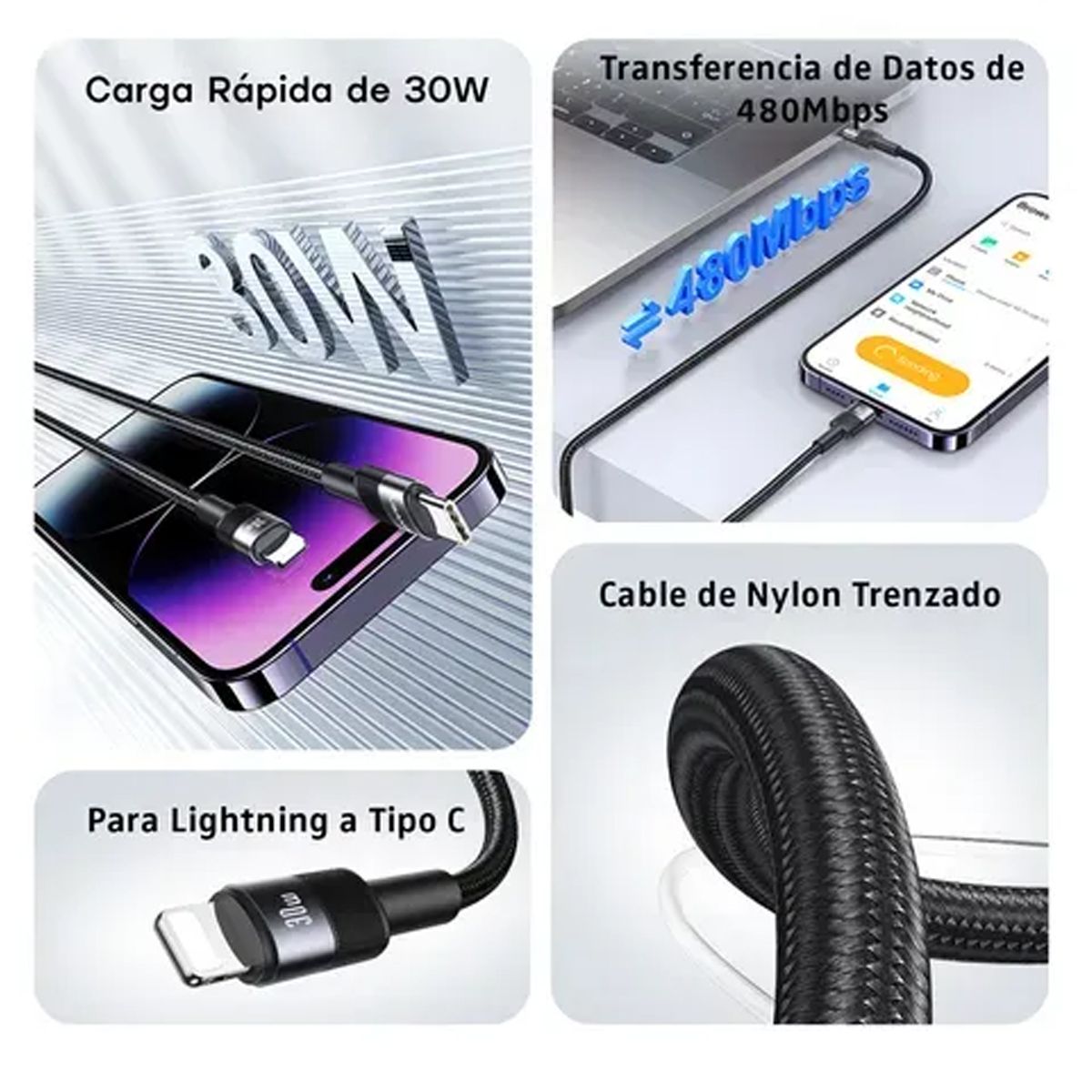 USAMS - Cable Carga Rapida Para iPhone Usb-c 30w 12m Usams