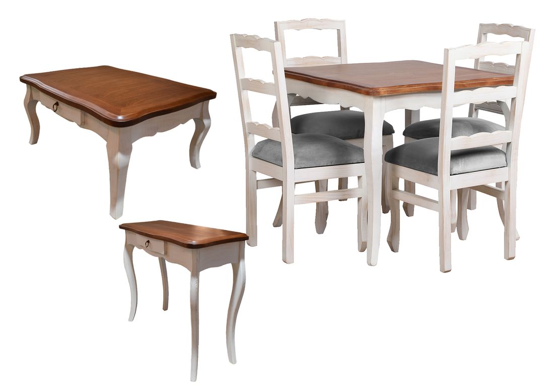 Combo Comedor 100X100 Arrimo mesa de centro Normando Blanco hueso