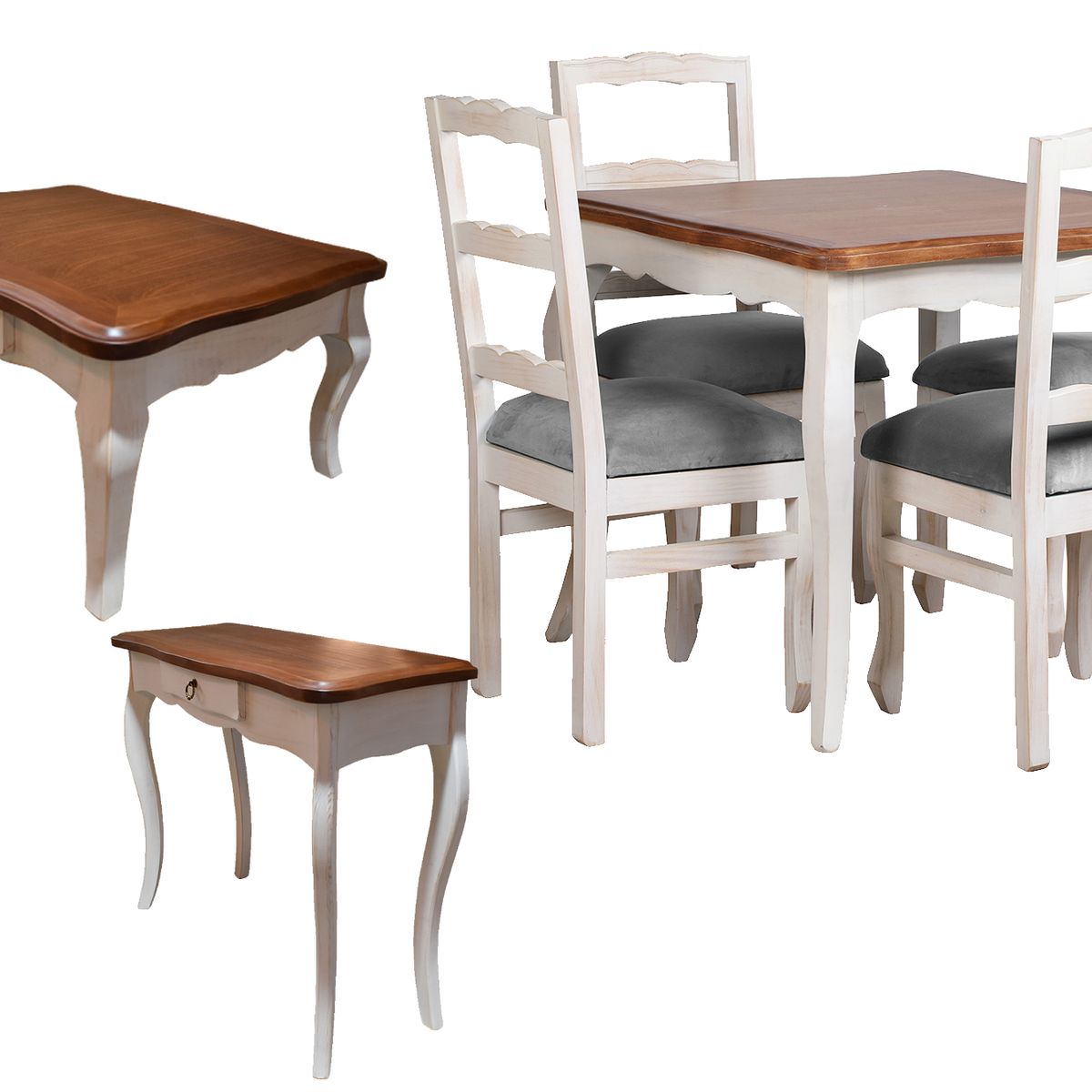 MUEBLES NATIVA - Combo Comedor 100X100 Arrimo mesa de centro Normando