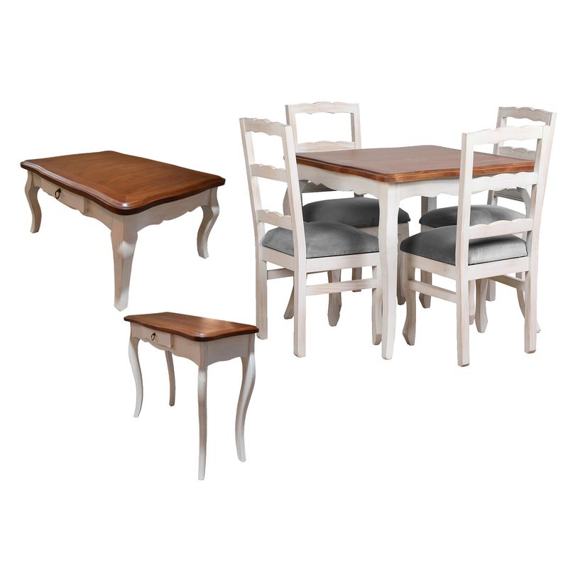 MUEBLES NATIVA - Combo Comedor 100X100 Arrimo mesa de centro Normando
