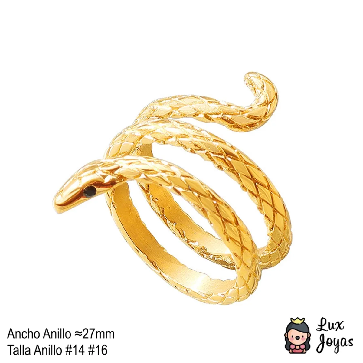 LUX JOYAS - Anillo Baño Oro Amarillo 18k Serpiente
