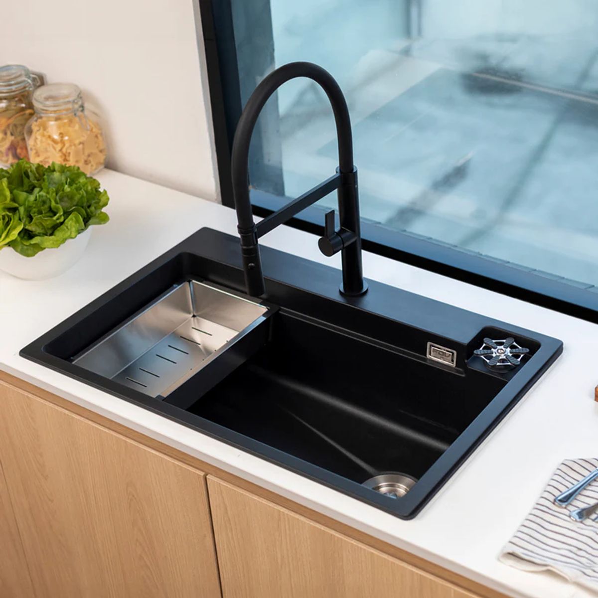 FDV - Lavaplatos Smart Wash Granito Negro + Grifería FDV Deluxe