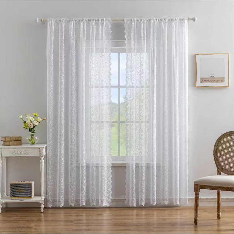 GENERICO - Cortinas De Visillo Encaje Con Diseno Flor chica 140220cm 2paños