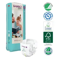BAMBO NATURE - Pañal Bambo Ecologico 6 Paquete Alto Xxl + Cinta Micropore