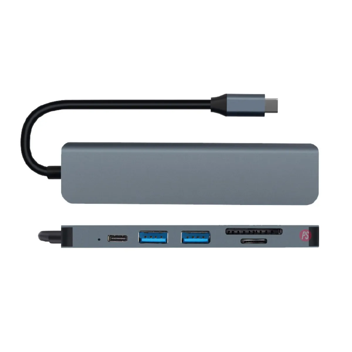 TECNOLAB - Hub Tipo-C 6 en 1 HDMI USB 3.0 SD TF PD Aluminio - PS