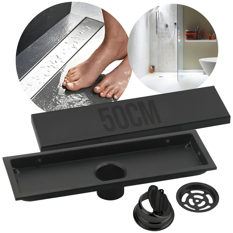 GENERICO - Rejilla De Cubierta Negra Anti-olor Ducha Anti-obstrucción 10×50cm