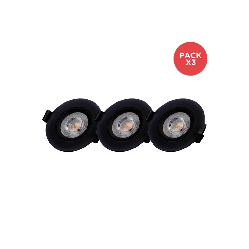 BP ILUMINACION - Pack 3 Focos Empotrados Basculante LED 5W Luz Cálida Negro