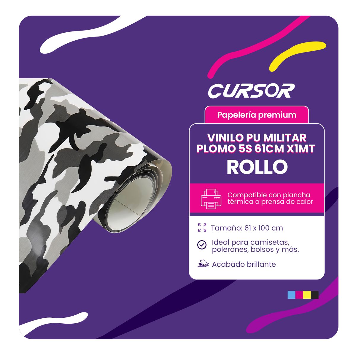 CURSOR - Vinilo Pu fluorescente Diseños 1f 61 Cm X 1 Metro Cursor - Gris