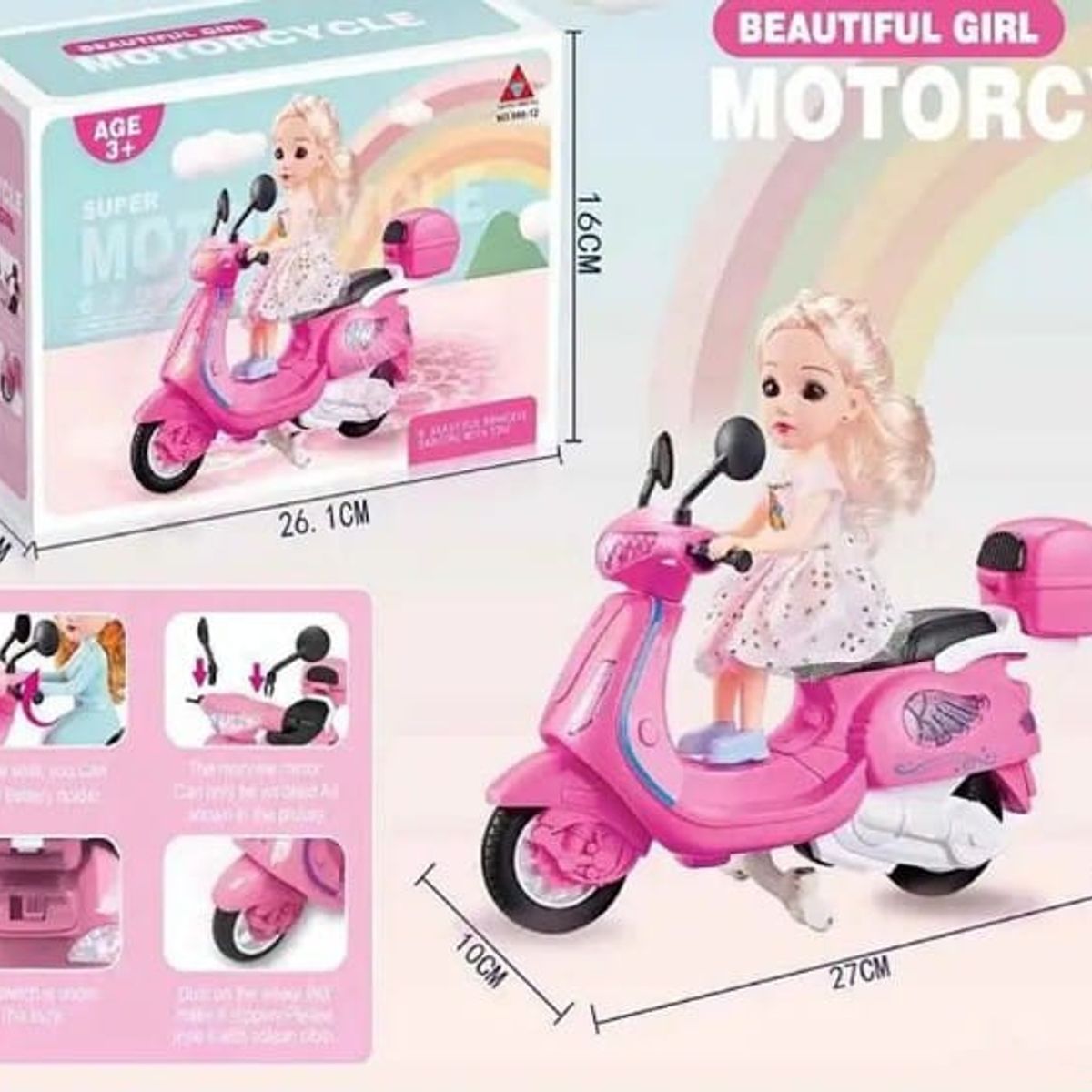 GENERICO - Juguete muñeca con moto con luz y musica