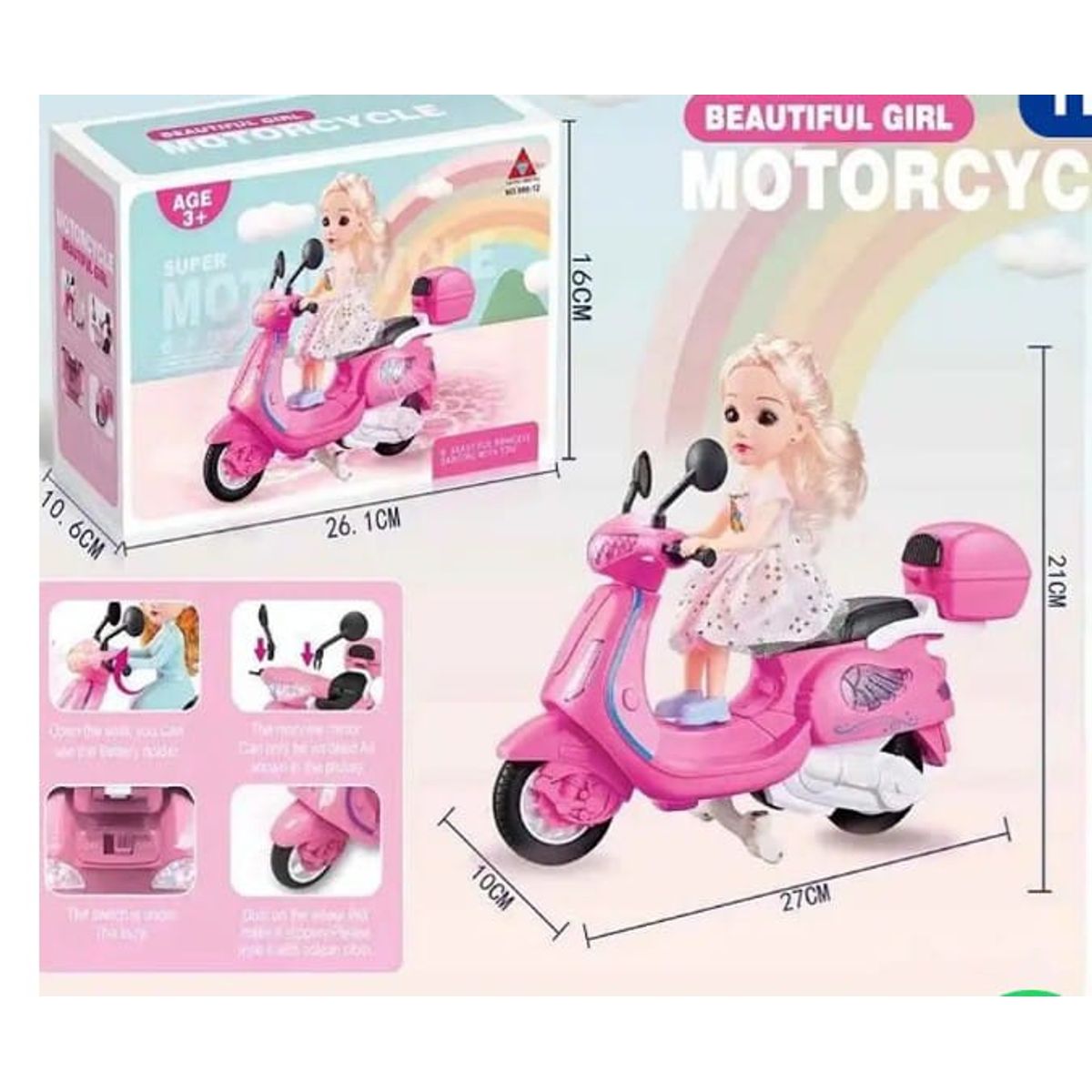 GENERICO - Juguete muñeca con moto con luz y musica