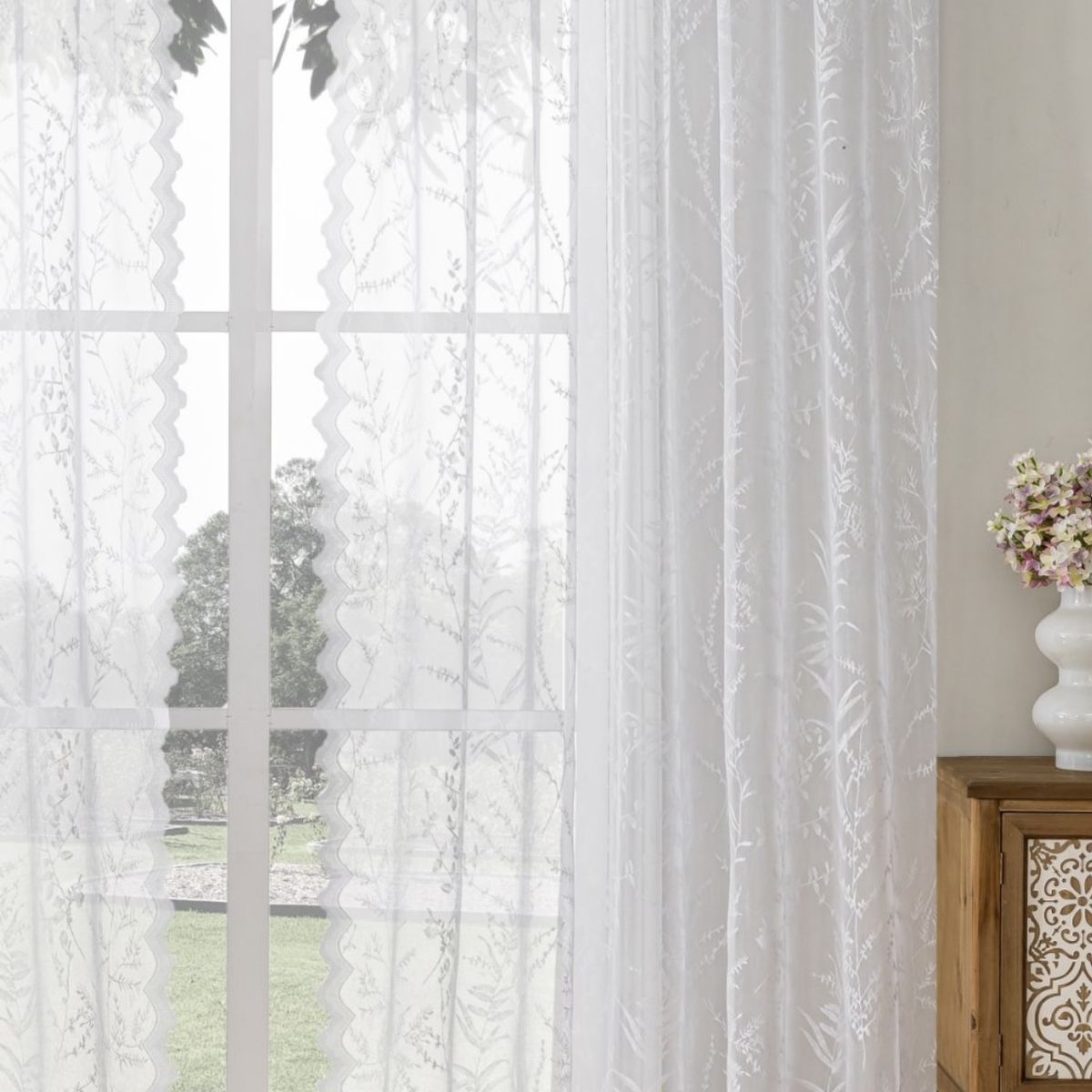 OKAY - Cortinas De Visillo Encaje Con Diseno Hoja 140220cm 2paños