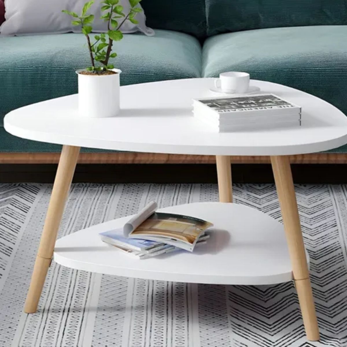 CRUSEC - Mesa Centro Triangular 60x60x42cm Decoracion Nordica Moderna