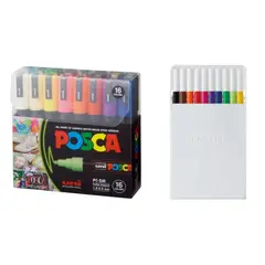 FABER-CASTELL - Pack tiralíneas Uniball 10 colores + marcador Posca 16 color