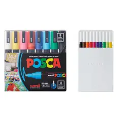 FABER-CASTELL - Pack tiralíneas Uniball 10 colores + marcador Posca 8 color