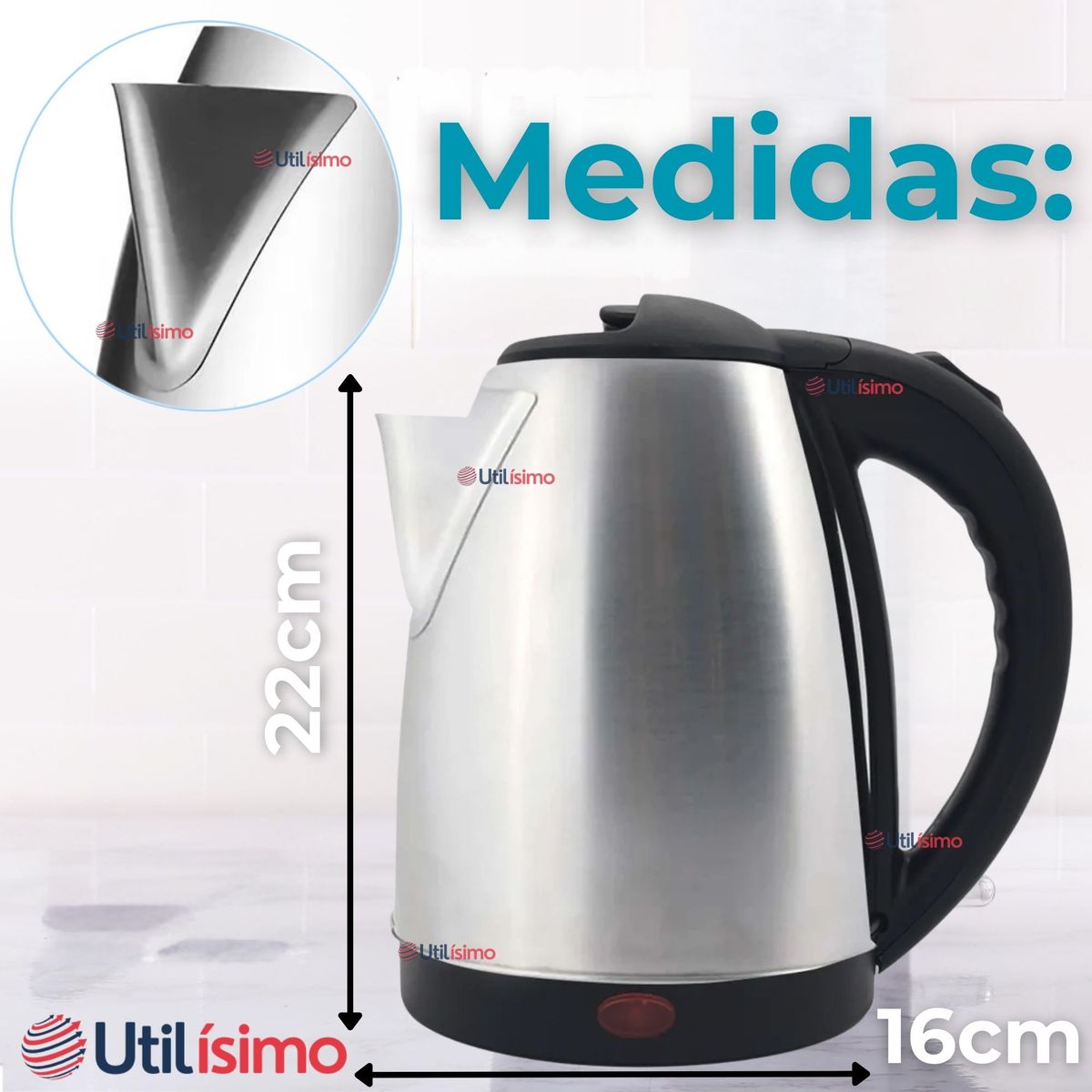LINE - Hervidor Eléctrico Térmico 2 Litros 2000W Acero Inoxidable Tetera