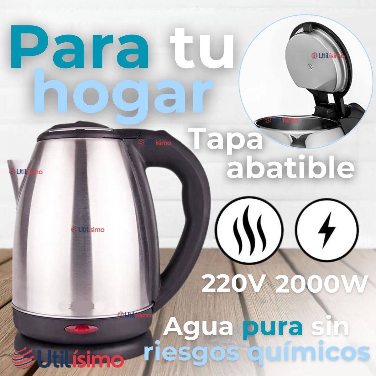 LINE - Hervidor Eléctrico Térmico 2 Litros 2000W Acero Inoxidable Tetera