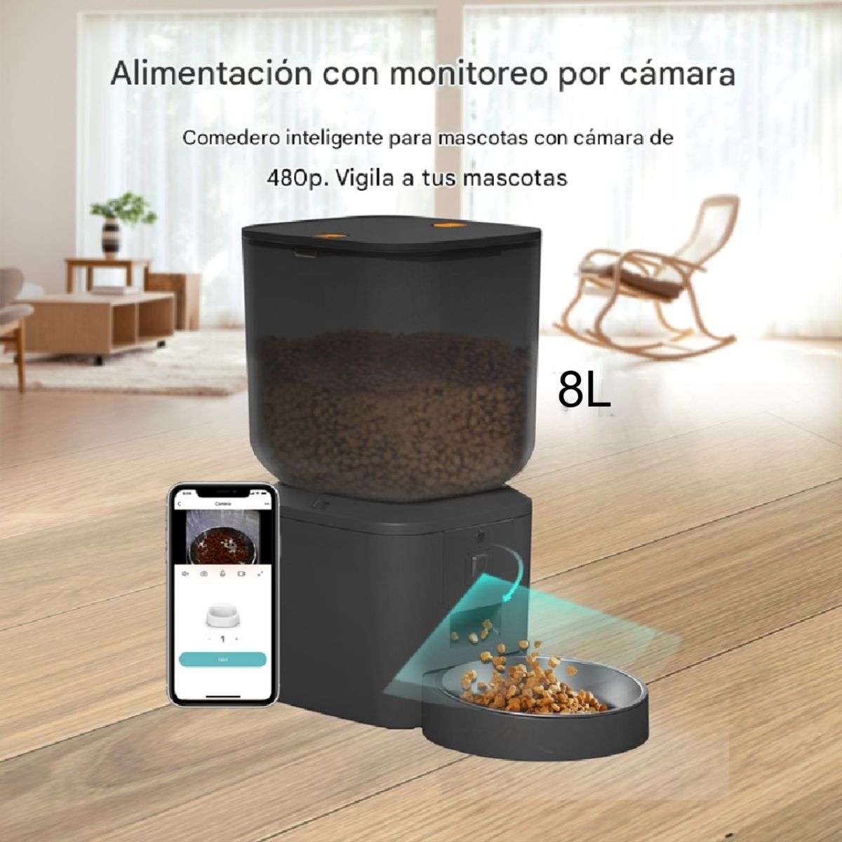 Comedero Inteligente Tuya QQ25 Cámara HD 1080p WiFi Tolva 8L, marca GENERICO - Foto 2
