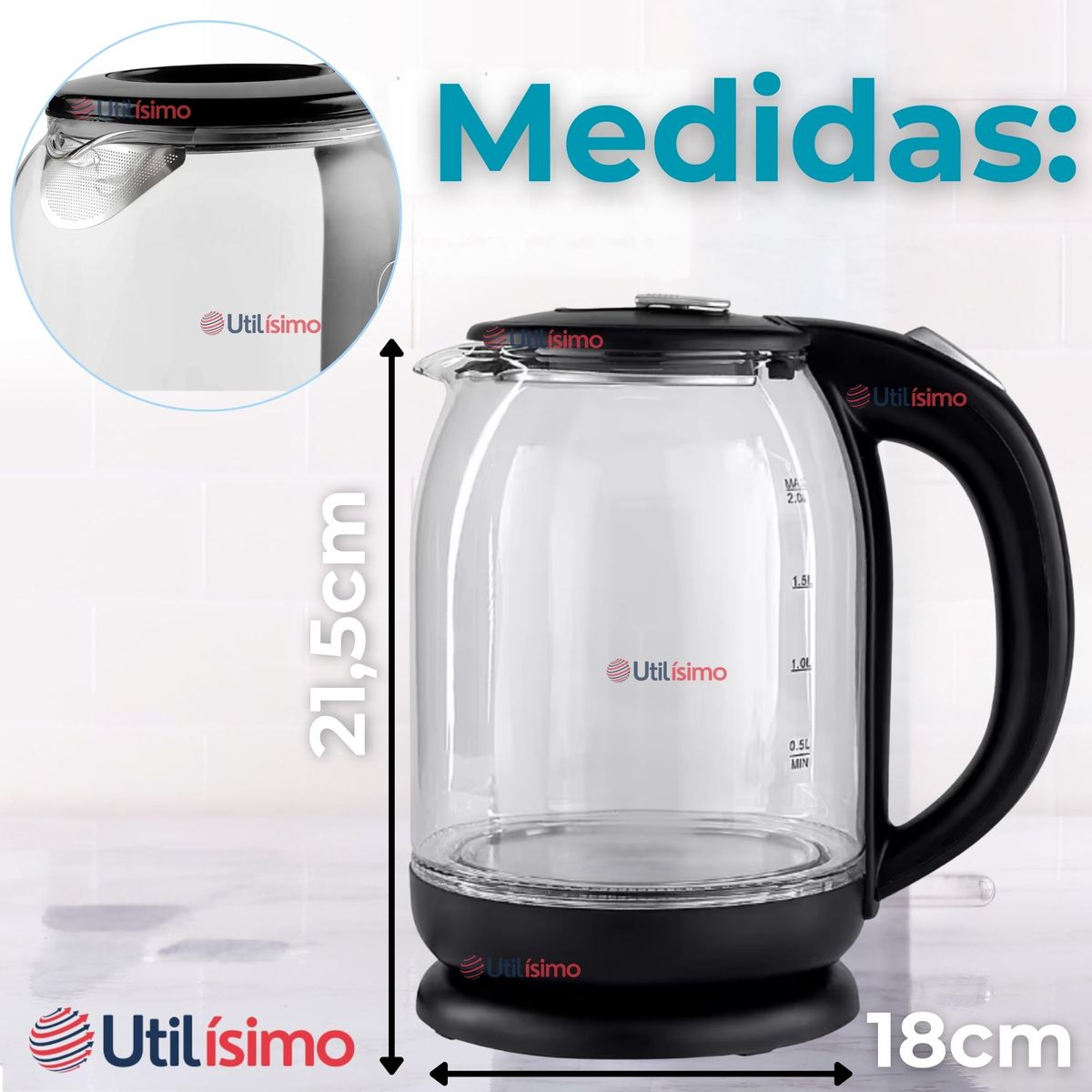 LINE - Hervidor Eléctrico Inteligente Vidrio 1,5 Litros 1500W Tetera