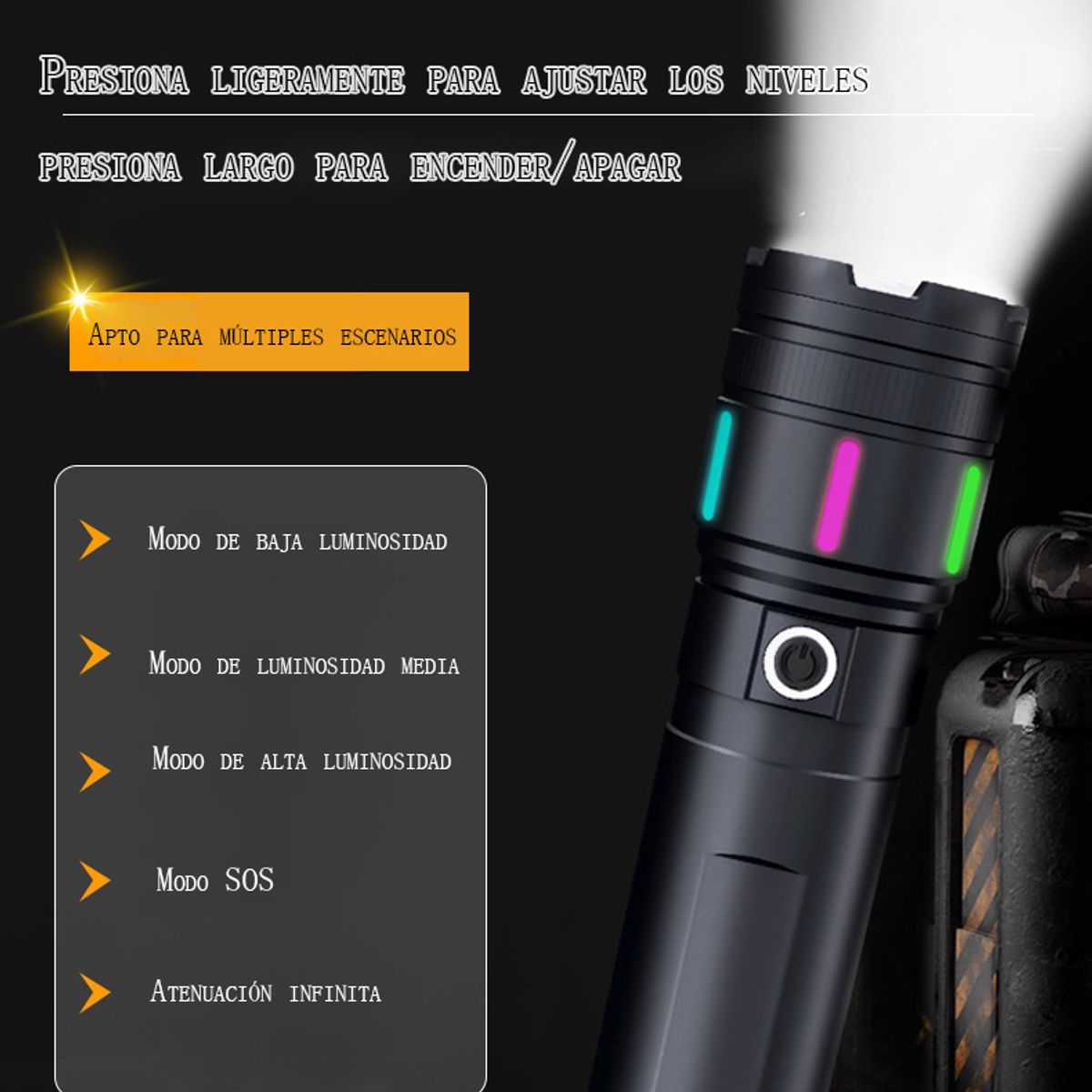 GENERICO - Linterna Led Recargable 1200lm Zoom Táctica Impermeable
