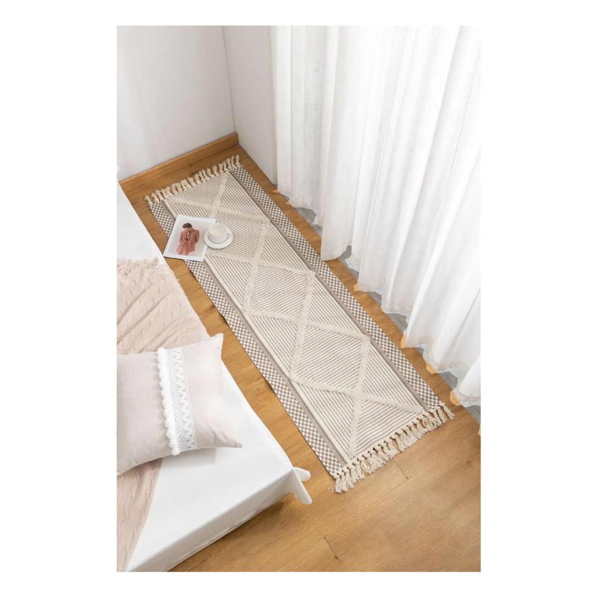 GENERICO - Bajada de Cama Lino con Flecos Decorativo 60 x 180 cm - Itzé