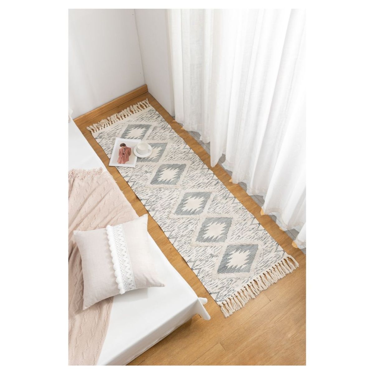 GENERICO - Bajada de Cama Lino con Flecos Decorativo 60 x 180 cm - Kaknab