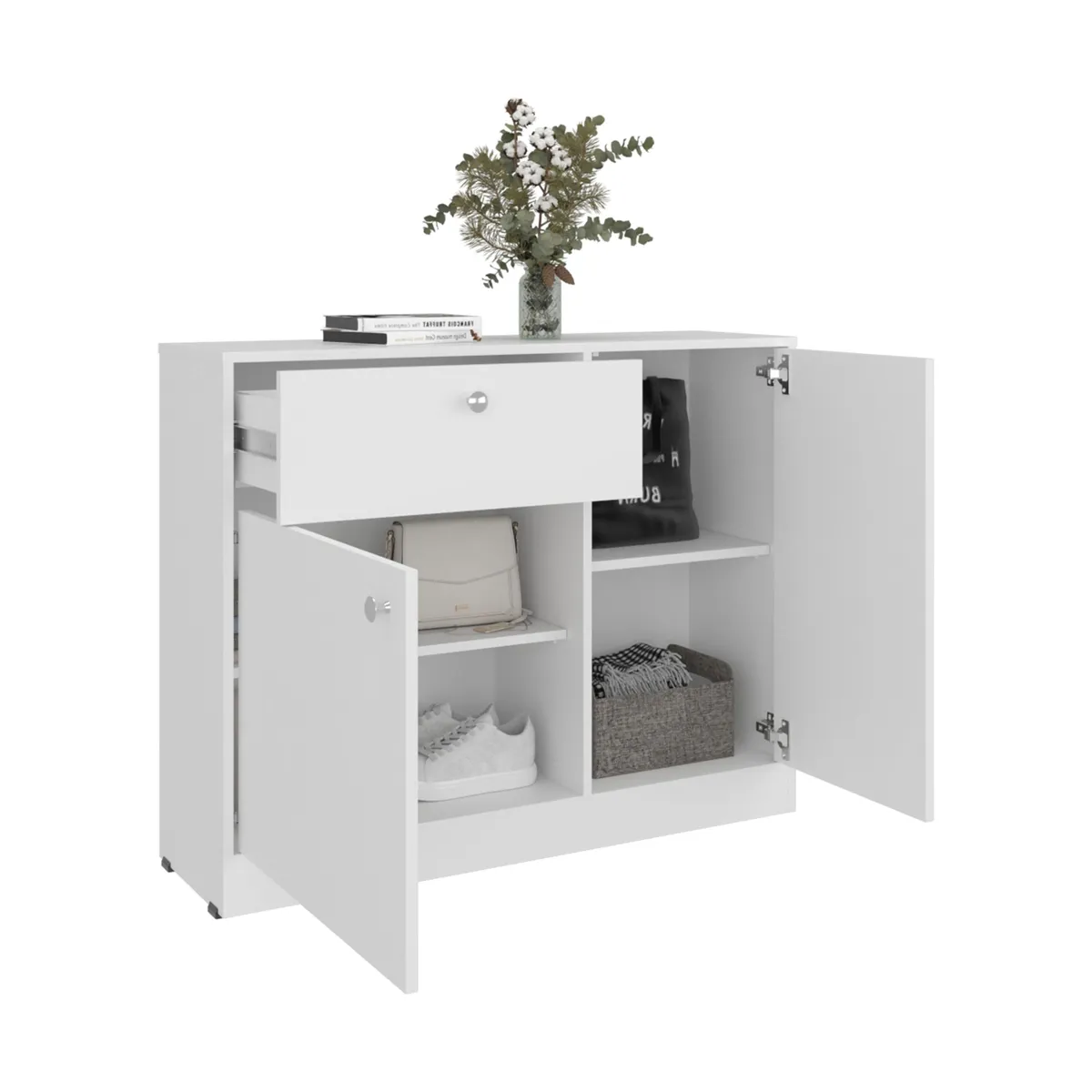 TUHOME - Comoda Praga 1 Cajon 2 Puertas Blanco 80X100X302 Cm