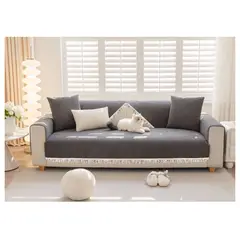 COMPRAPO - Set 3 Pzs Cubre Asiento Sofá + 2 Cubre Brazos 3 Cuerpos Gray Pompón