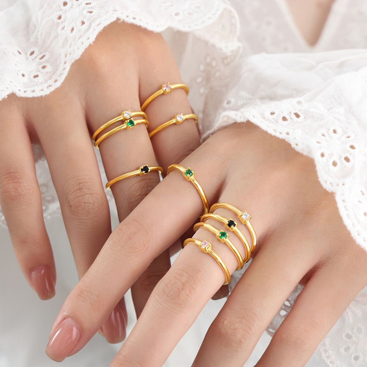 LUX JOYAS - Anillo Baño Oro Amarillo 18k Solitario Circón Ónix