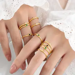 LUX JOYAS - Anillo Baño Oro Amarillo 18k Solitario Circón Ónix