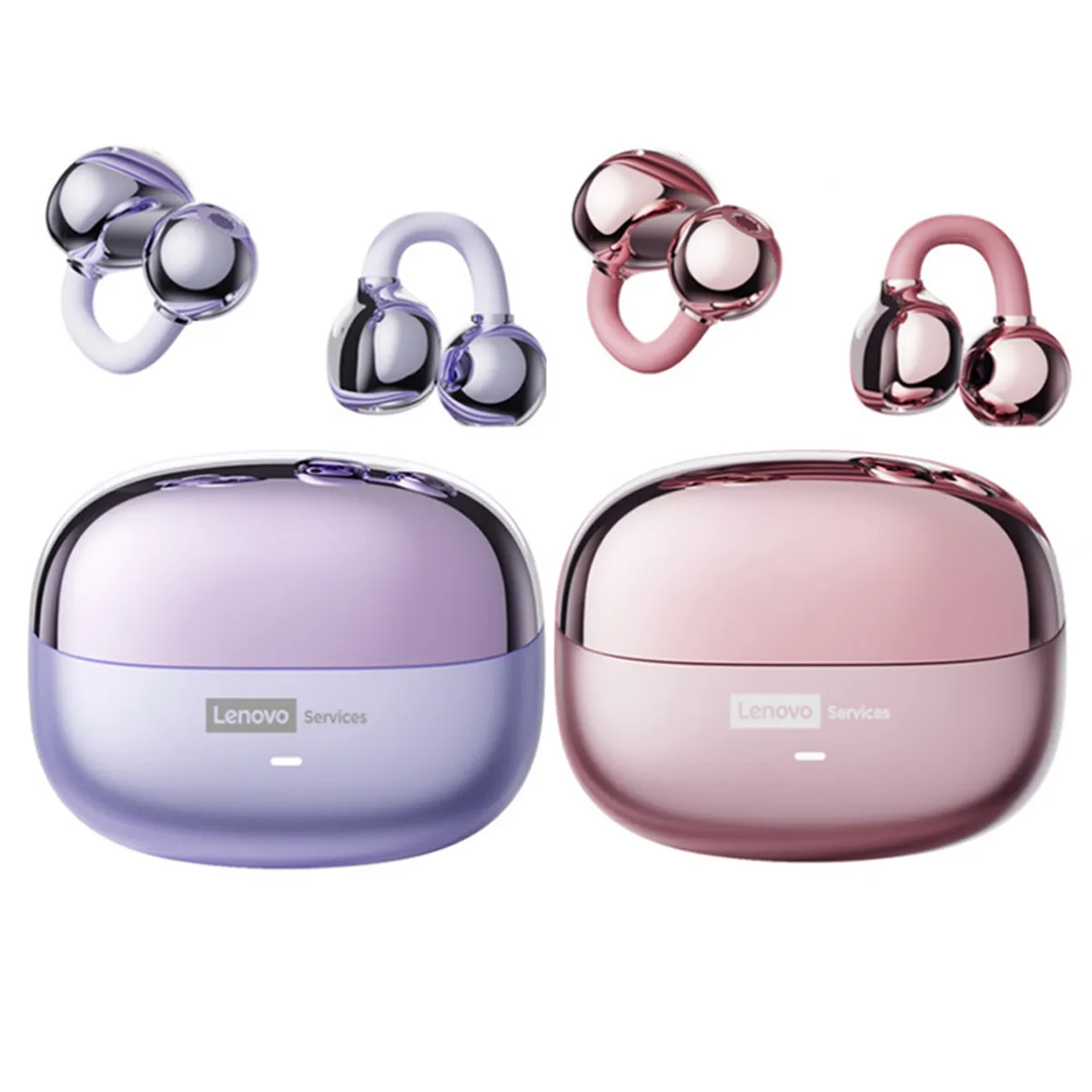 LENOVO - Set 2 Audífonos Lenovo Clip MAX LE06 TWS  Bluetooth 6.0 -Rosa y Morado