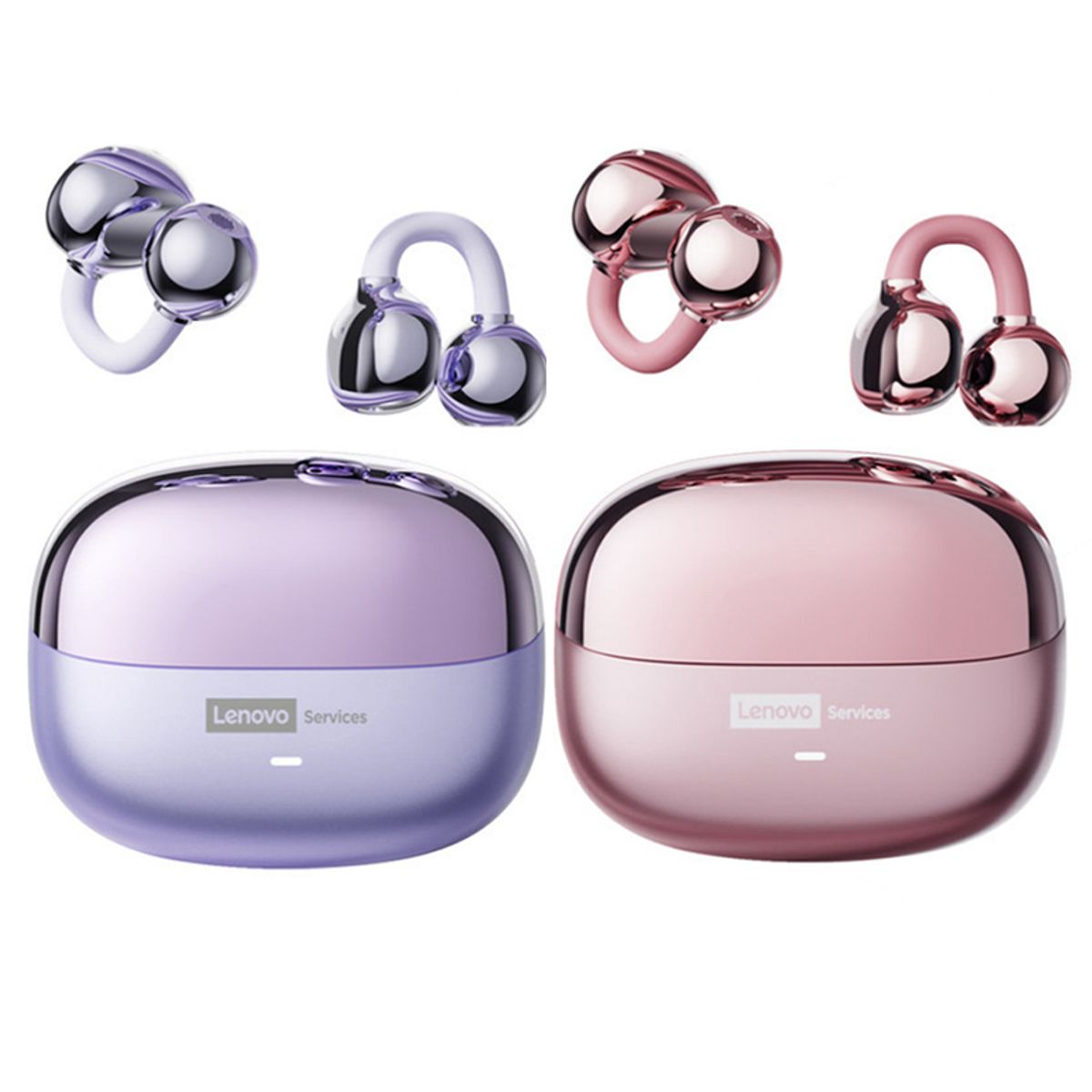 LENOVO - Set 2 Audífonos Lenovo Clip MAX LE06 TWS  Bluetooth 6.0 -Rosa y Morado