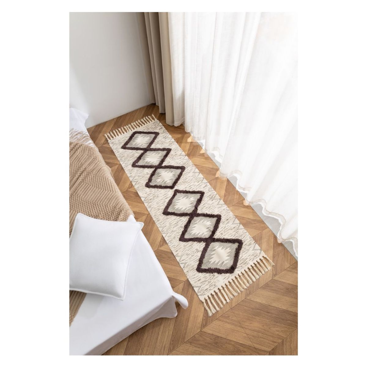 GENERICO - Bajada de Cama Lino con Flecos Decorativo 60 x 180 cm - Ataw