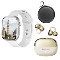 LENOVO - Audífonos LE06 Blanco Bluetooth y S10 B Reloj inteligente y Bag