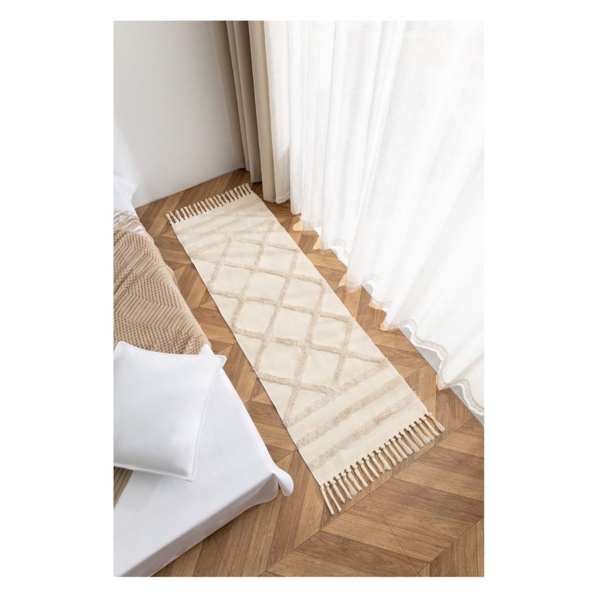 GENERICO - Bajada de Cama Lino con Flecos Decorativo 60 x 180 cm - Amaité