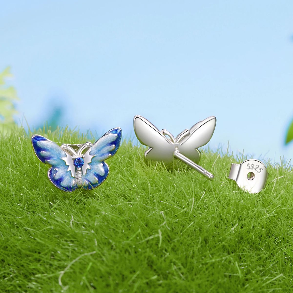 GENERICO - Aros mariposa multicolor plata 925 joya juvenil mujer